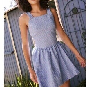 Free People Free-Est Va Va Volume Mini Dress Cotton Criss-Cross Blue XS 286813